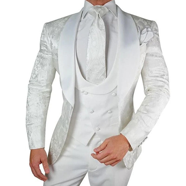 Elegant Floral Slim Fit Tuxedo Suit for Formal Events and Weddings